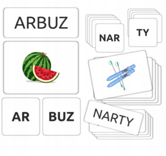 SYLABY Układanka - 160 kart - nauka czytania Materiał papier