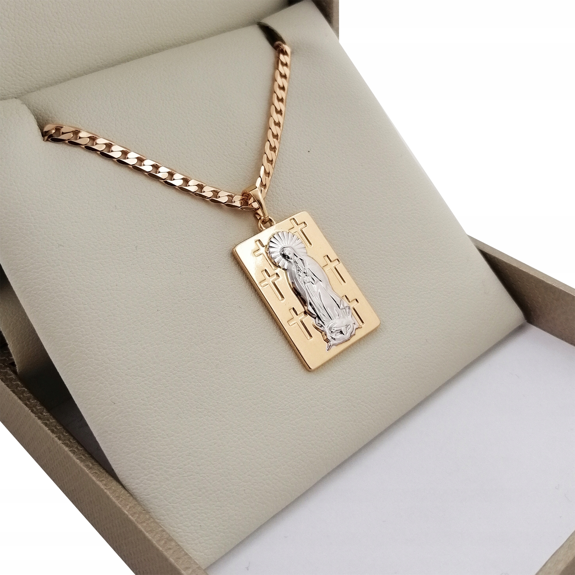 ZŁOTY ŁAŃCUSZEK PANCERKA+MEDALIK MATKA BOSKA 45CM PREZENT NA KOMUNIĘ 18K Marka Golden Celebrity