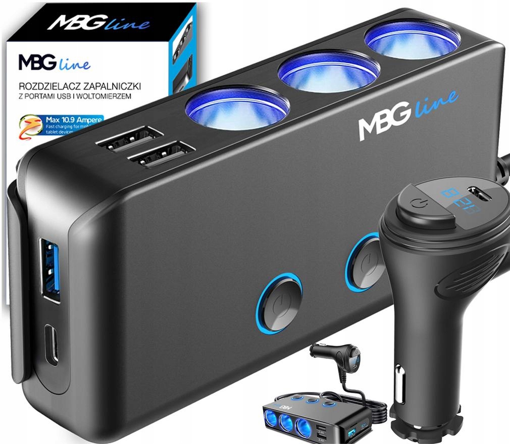 Rozdzielacz Zapalniczki 12-24V 1xUSB Qc 3.0 2xUSB Auto ID 2xUSB-C Pd 30W