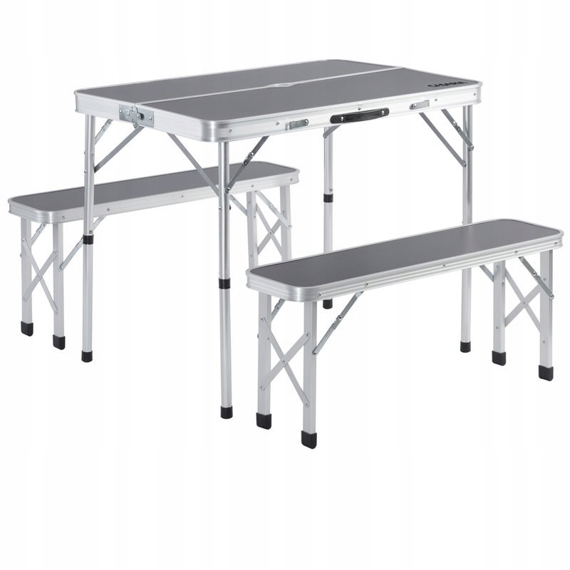 Zestaw Aluminiowy Stolik Turystyczny 2 Ławki Szary