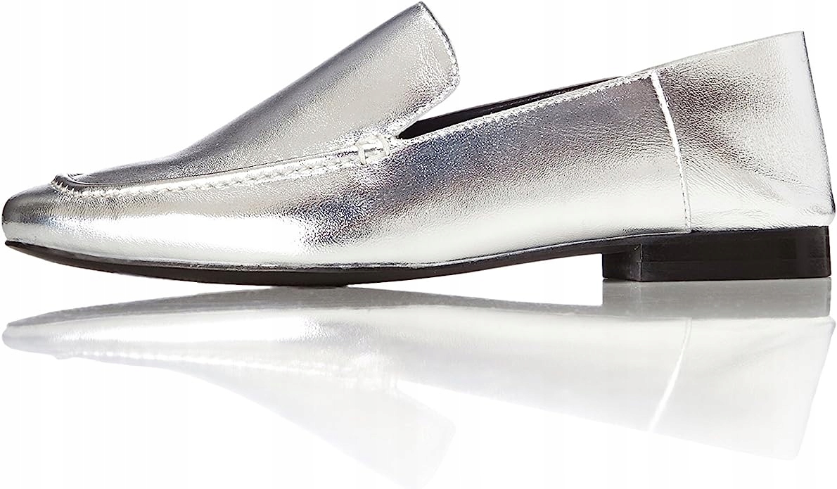 Find Damskie Mokasyny Srebrne Skórzane 39 SS1A