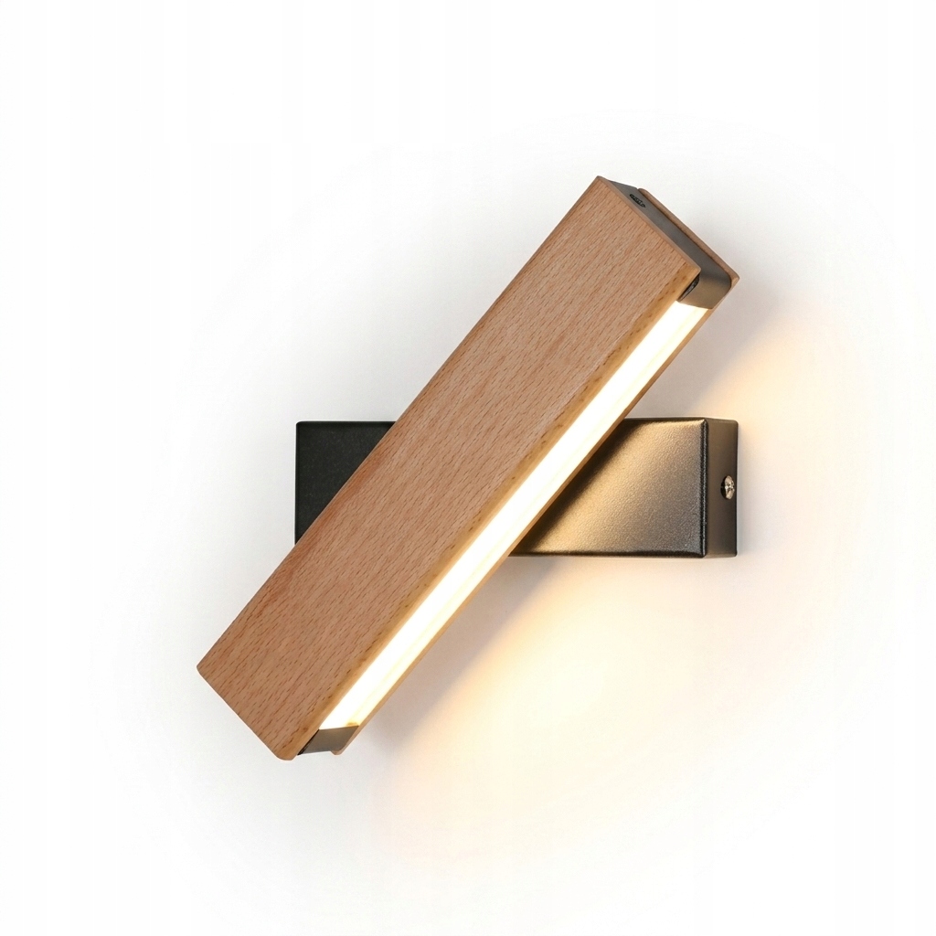 Kinkiet Lampa Ścienna Led Drewno Czarna Lampka Nocna Obrotowy 3000K 4W