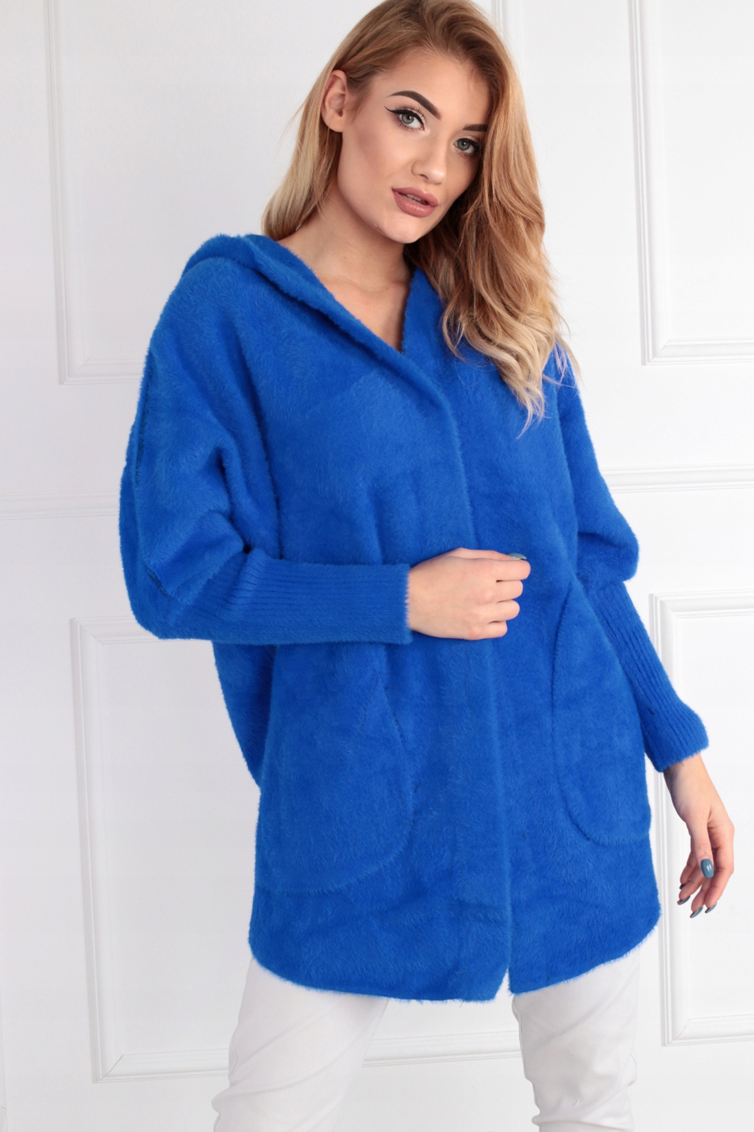 ALPAKA DAMSKA PŁASZCZ KURTKA SWETER CIEPŁA DŁUGA KAPTUR CHABROWY 1946 Kod producenta SWETER 1946 CHABROWY