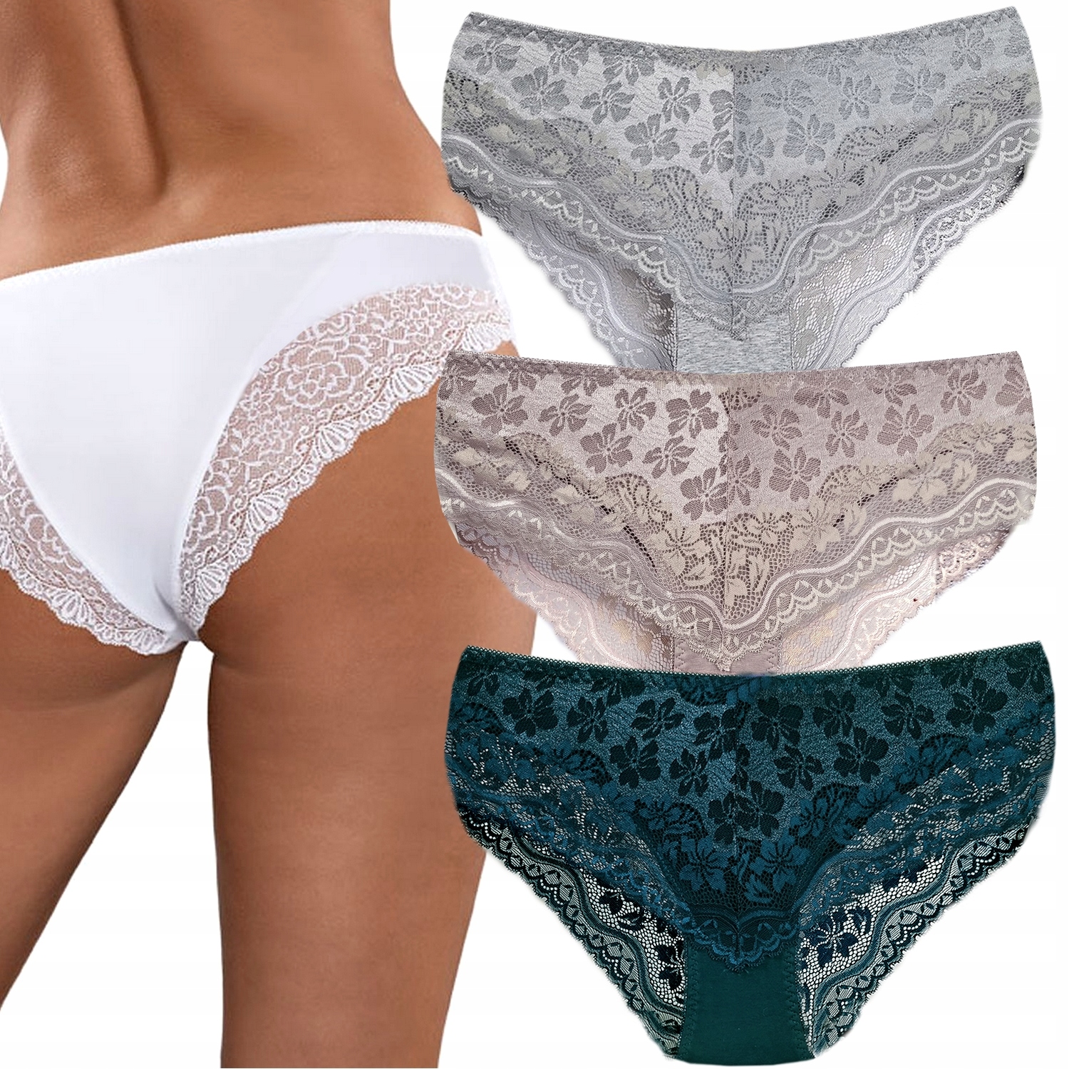 

3 Koronkowe Figi Wyszczuplające Majtki #L/XL