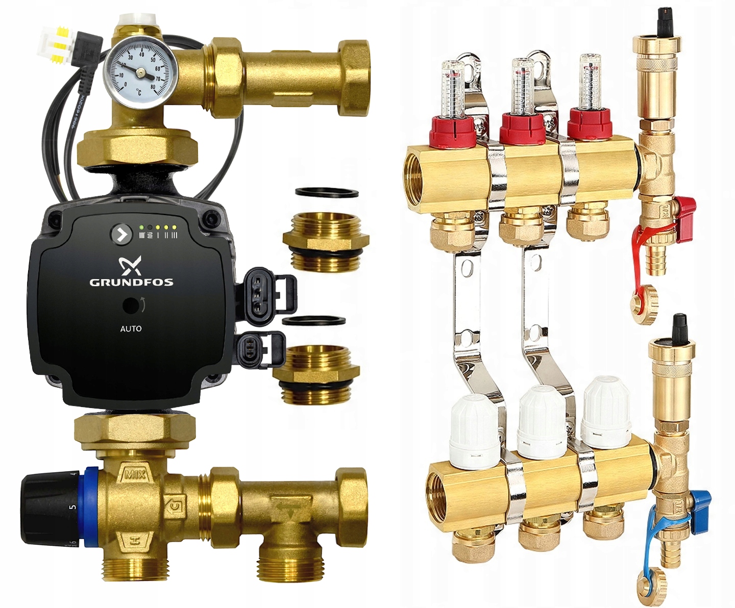 Rozdeľovač 3 Okruhov Podlahového Vykurovania Pre Podlahovú Krytinu Čerpadla Grundfos
