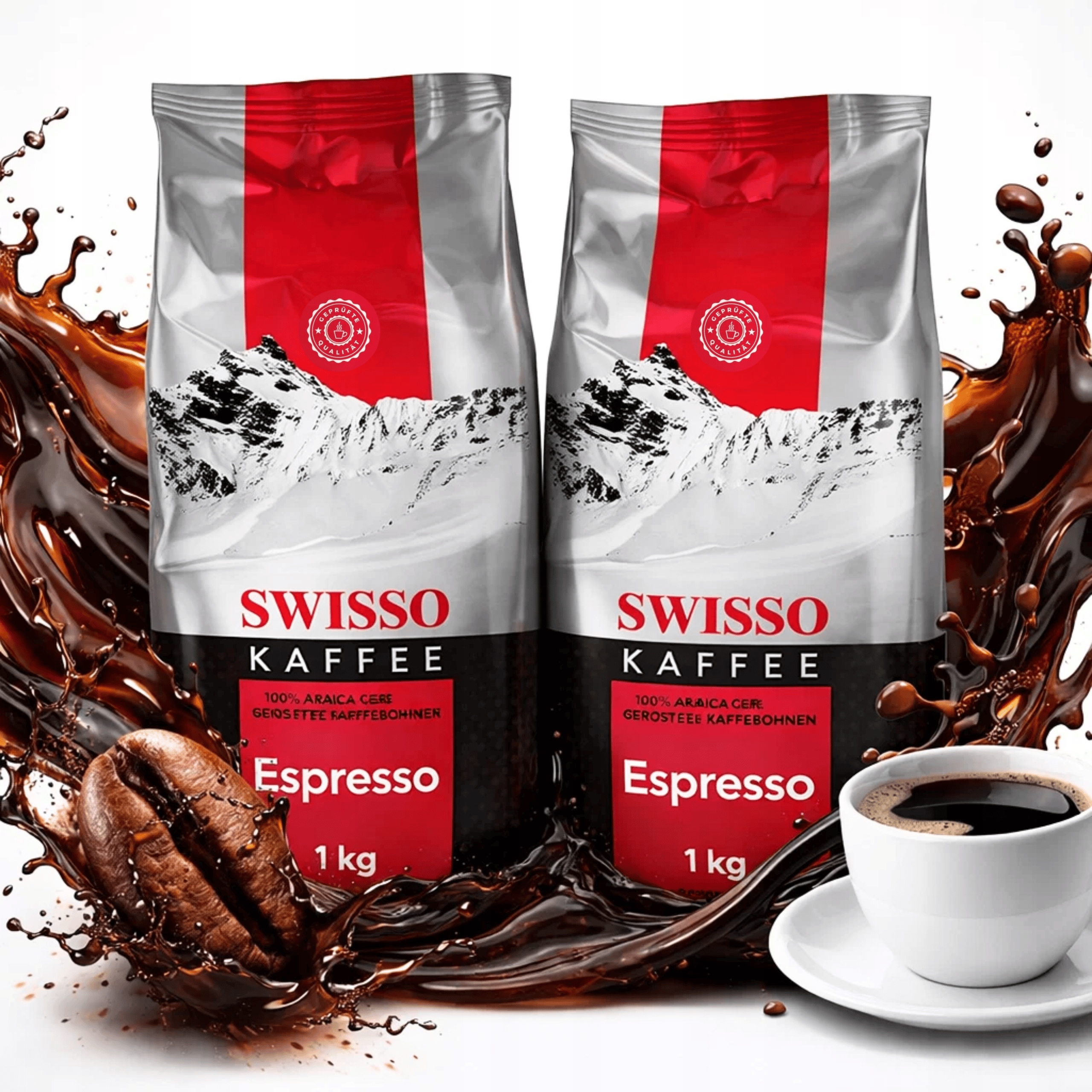 Levně Káva Zrnková 1 kg Arabica 100% Čerstvě pražená Espresso Swisso 2x1 kg