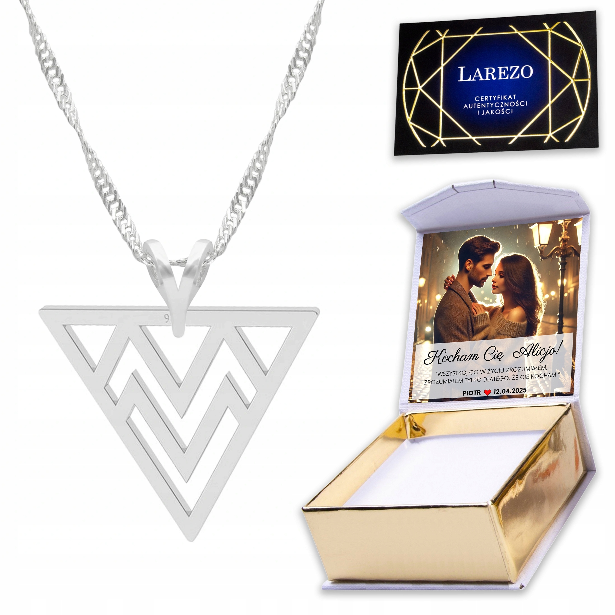 Stříbrný náhrdelník 925 s trojúhelníkem Trojúhelníky Geometrický trojúhelník Potisk