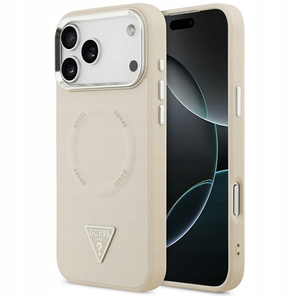 Pouzdro Guess Triangle Logo MagSafe pro Apple iPhone 17 Pro béžové