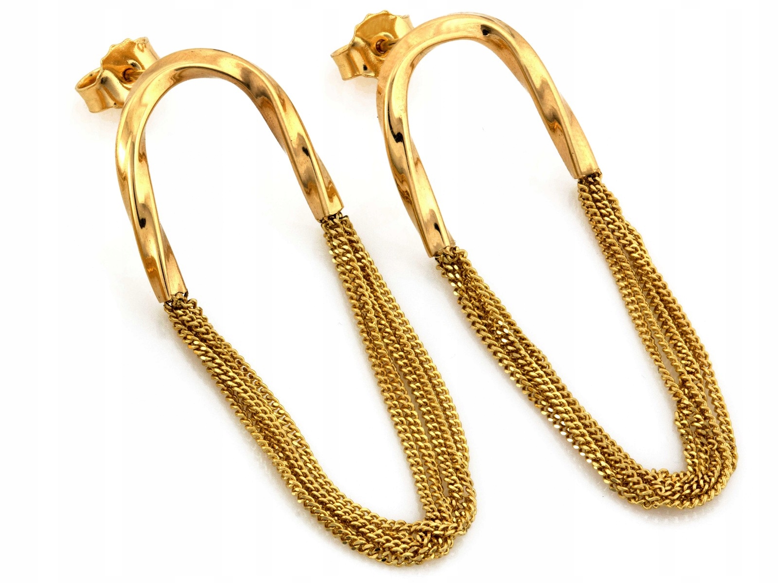 Náušnice zlaté pr. 585 na tyči s řetízky, váha 4.55 g, 46 mm, 17.6 mm