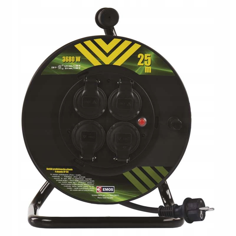 Predlžovací kábel na bubne, pevný stred 25m 4 zásuvky červený Pvc…