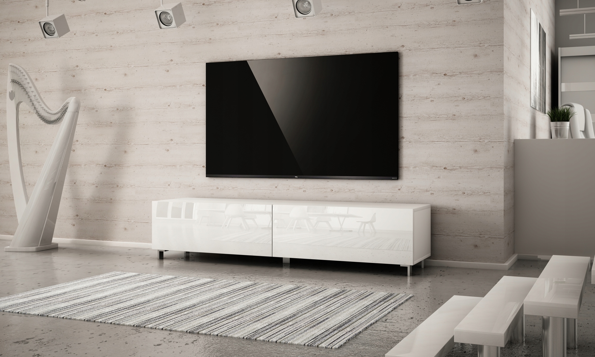 SZAFKA RTV STOJĄCA 140 CM BIAŁY POŁYSK