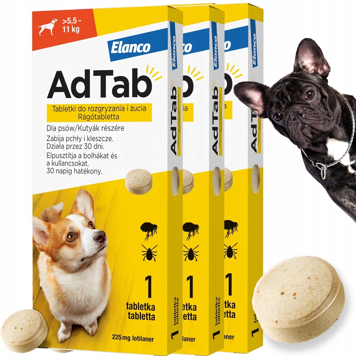 Tabletki na Kleszcze Pchły na 3 miesiące dla Psa 5,5 11 kg masy ciała