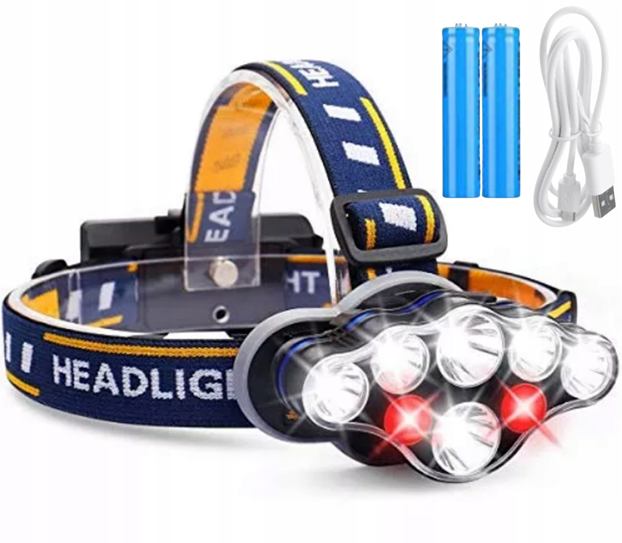 

Latarka Czołowa Czołówka 7 Led T6 Cob 2X Aku Usb