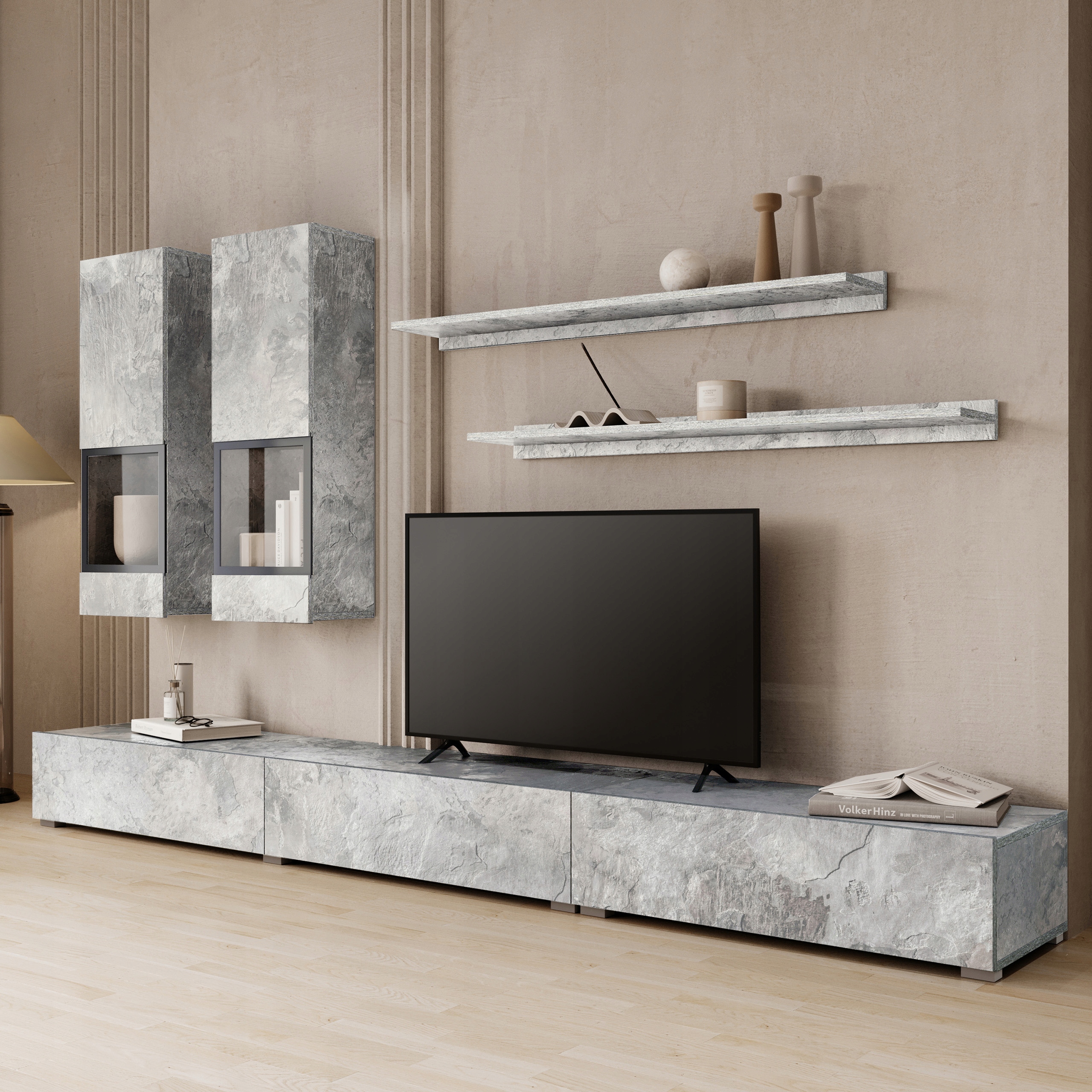 Nábytková Stěna Barolo Šedá/Černá Módní sada nábytku do obývacího pokoje