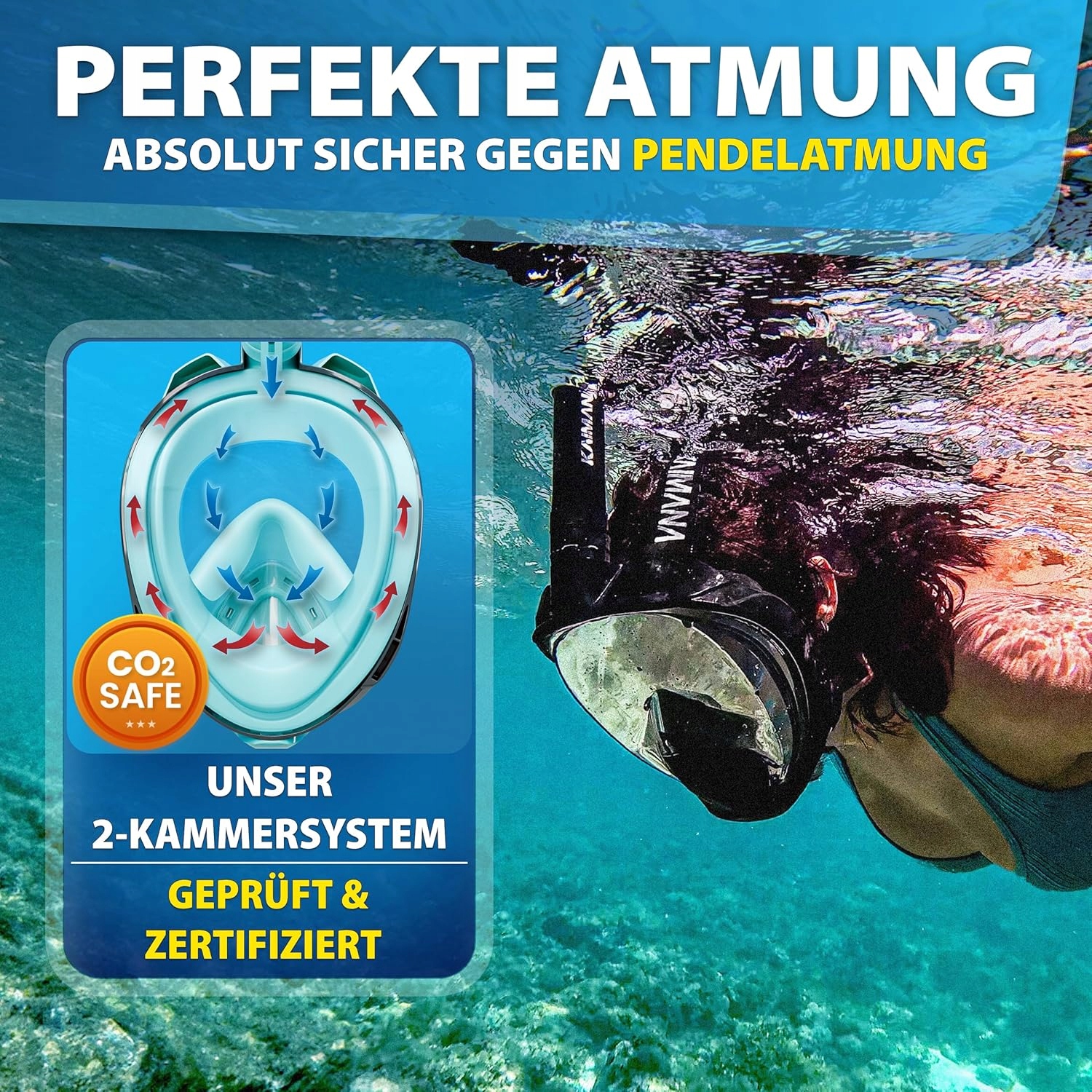 MASKA DO SNORKELINGU NURKOWANIA PEŁNOTWARZOWA KAIMANA, XS