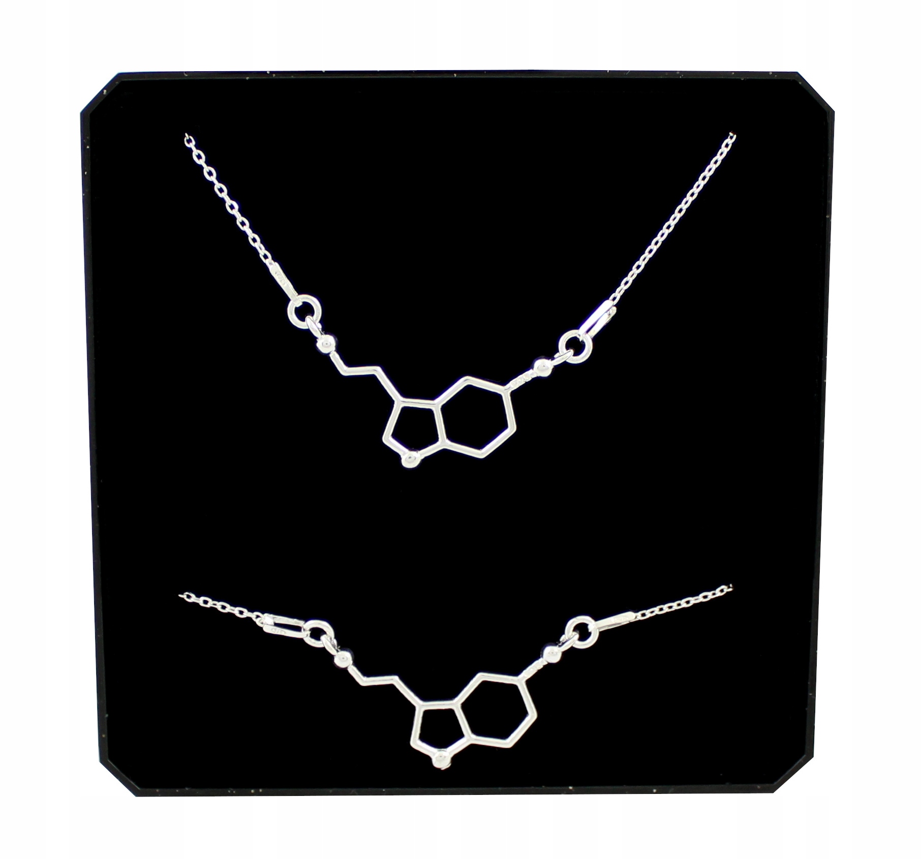 Komplet Stříbrných Šperků Serotonina chemický vzor krabička jako dárek 925