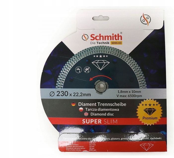Tarcza diamentowa GRESU, DACHÓWKI, GRANITU, GLAZURY Schmith SDSS-03 230mm