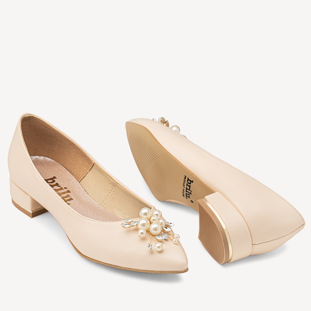 BRILU ŚLUBNE CIELISTE BALERINKI Z OZDOBĄ ECRU 41 Rozmiar 41