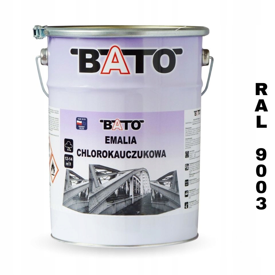 Chlorokaučukový smalt Barva na kov Bato Ral 9003 Bílá 5 L
