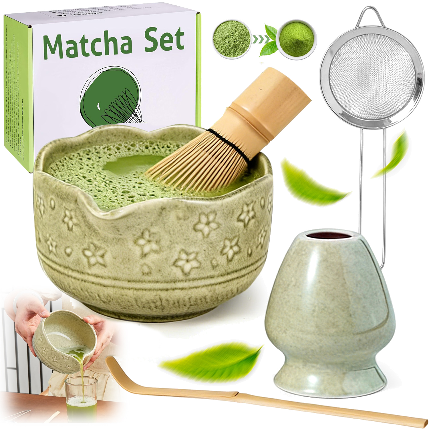Levně 5-DÍLNÁ Sada Na Čaj Matcha, Metla Matcha, Sada Miska Matcha