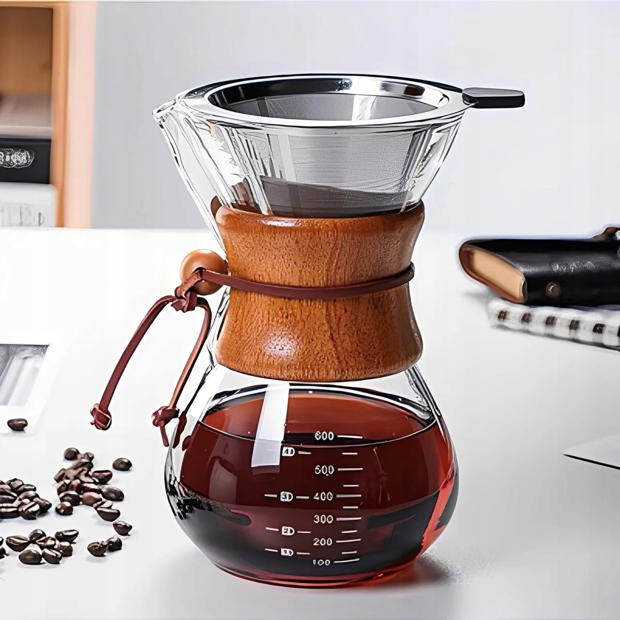 Zaparzacz do kawy typu chemex 600ml filtr w zestawie
