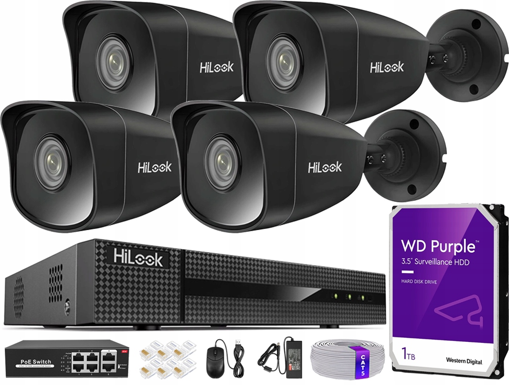 Ip monitorovací sada 4 kamery 5Mpx Ir 30 m PoE Audio rekordér Disk 1TB