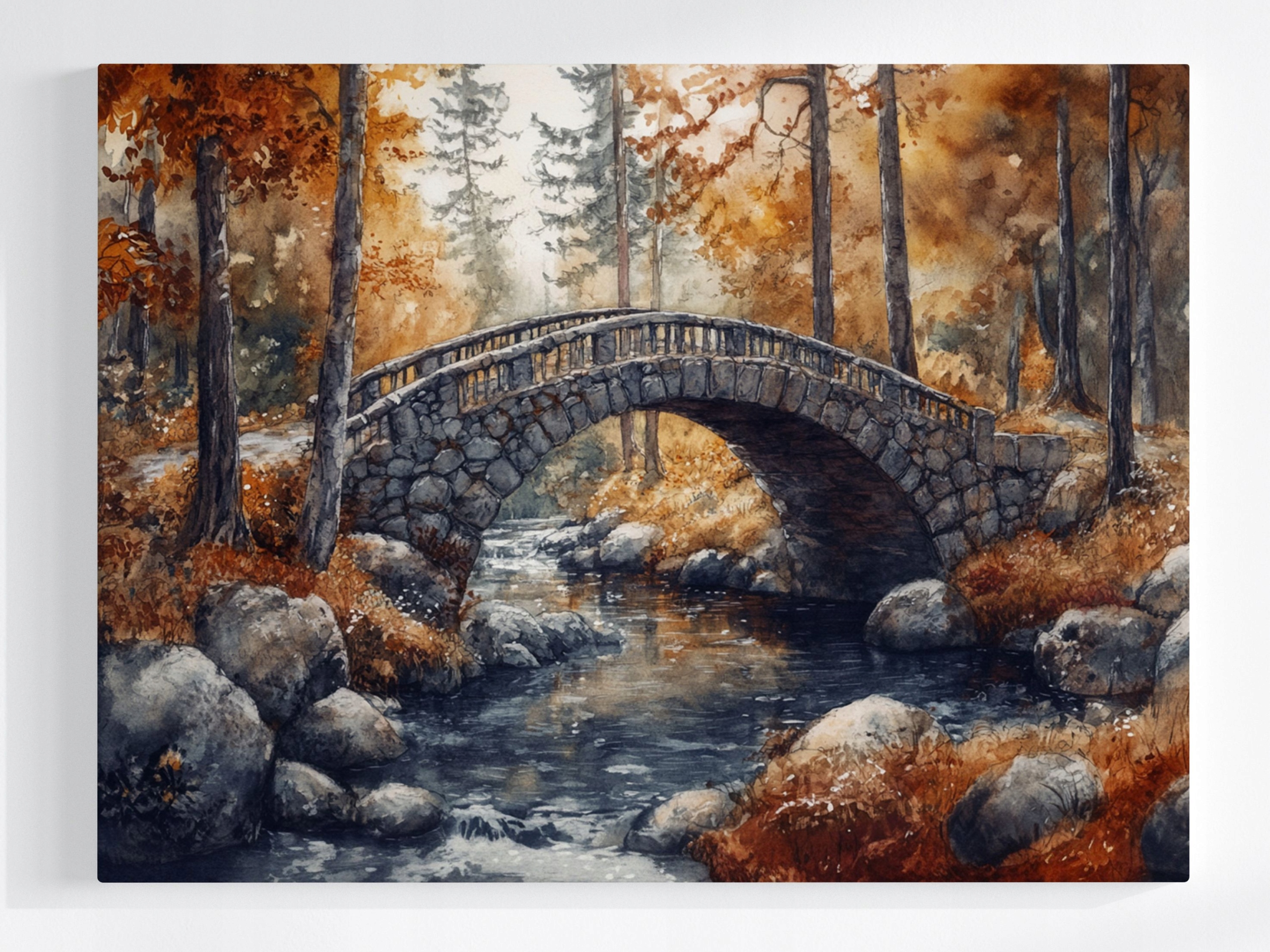 Obraz Na Plátně Canvas Krajina Les Podzim Most Potok 100x75