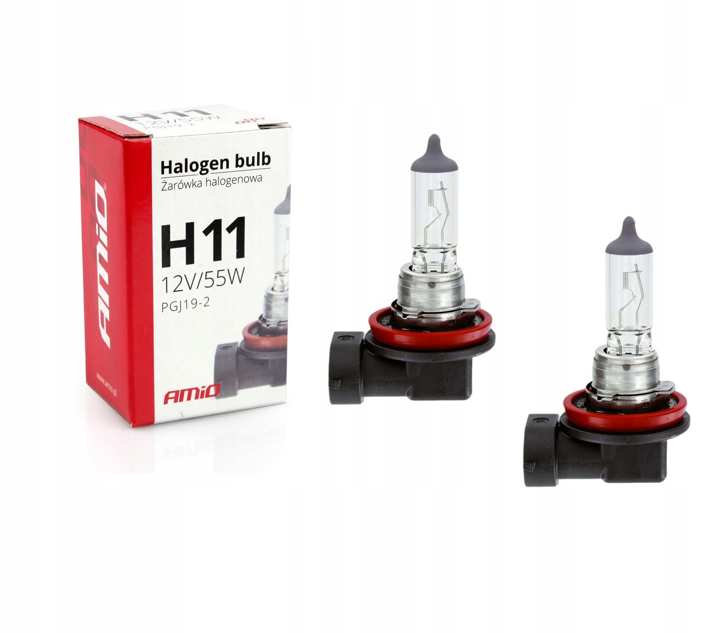 2x Żarówka halogenowa H11 12V 55W filtr Uv (E8) PGJ19-2 *komplet* Amio