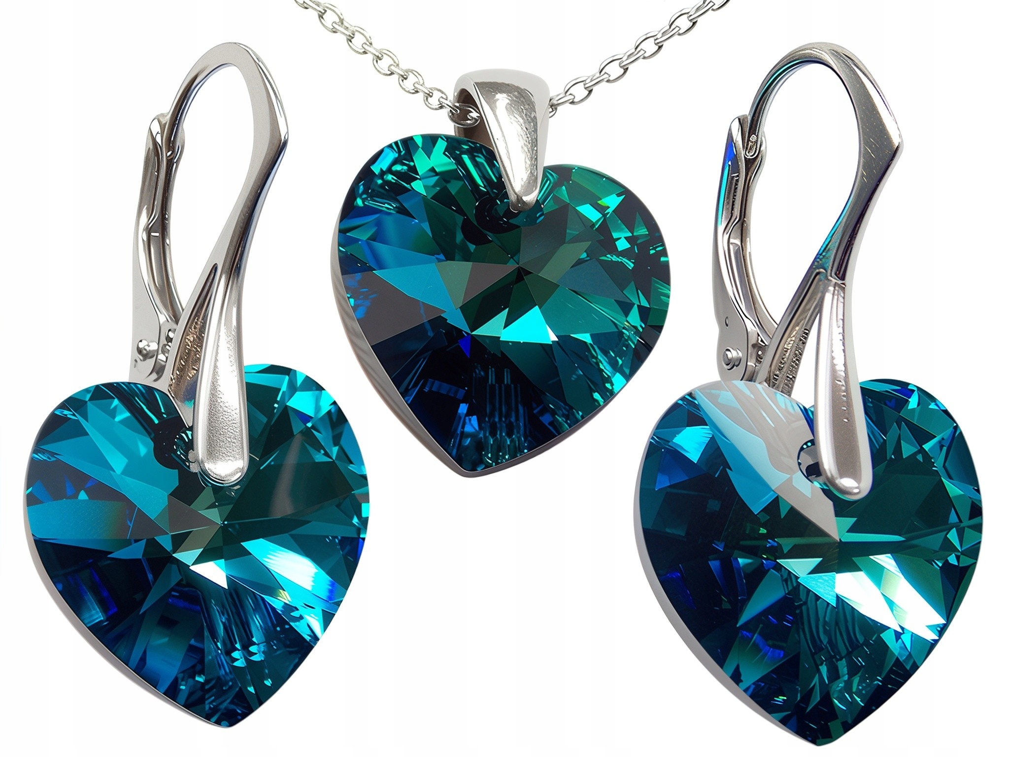 KOMPLET BIŻUTERII SWAROVSKI SERCE 14mm SREBRO 925 RÓŻNE KOLORY