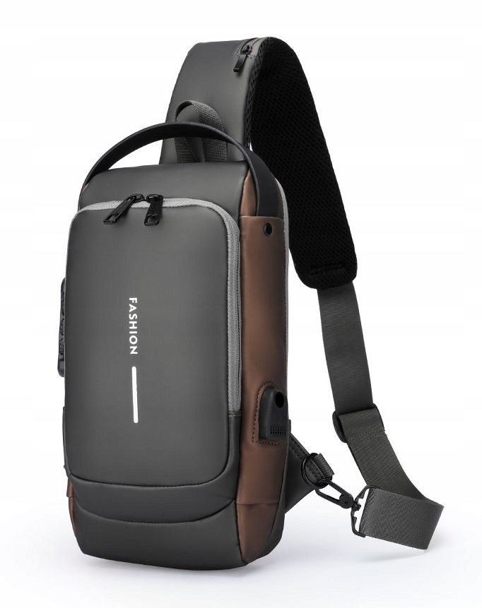 Plecak Sling z Portem Usb – Idealny do Miasta i Podróży szaro-brązowy