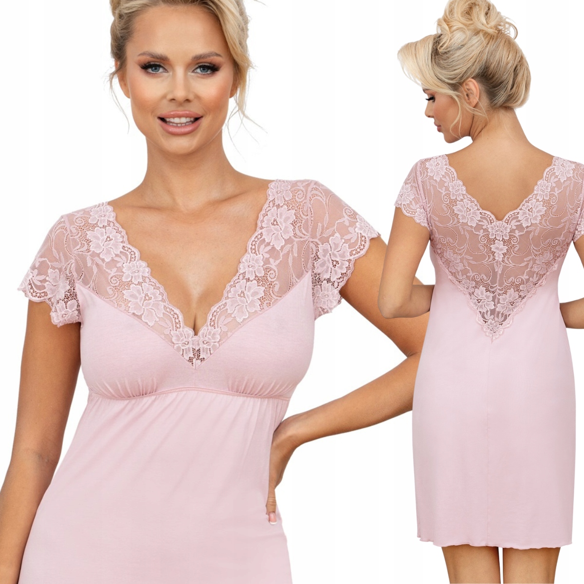 Elegantní košile noční s krásnou krajkou na zádech Donna Ismena Růže XXL