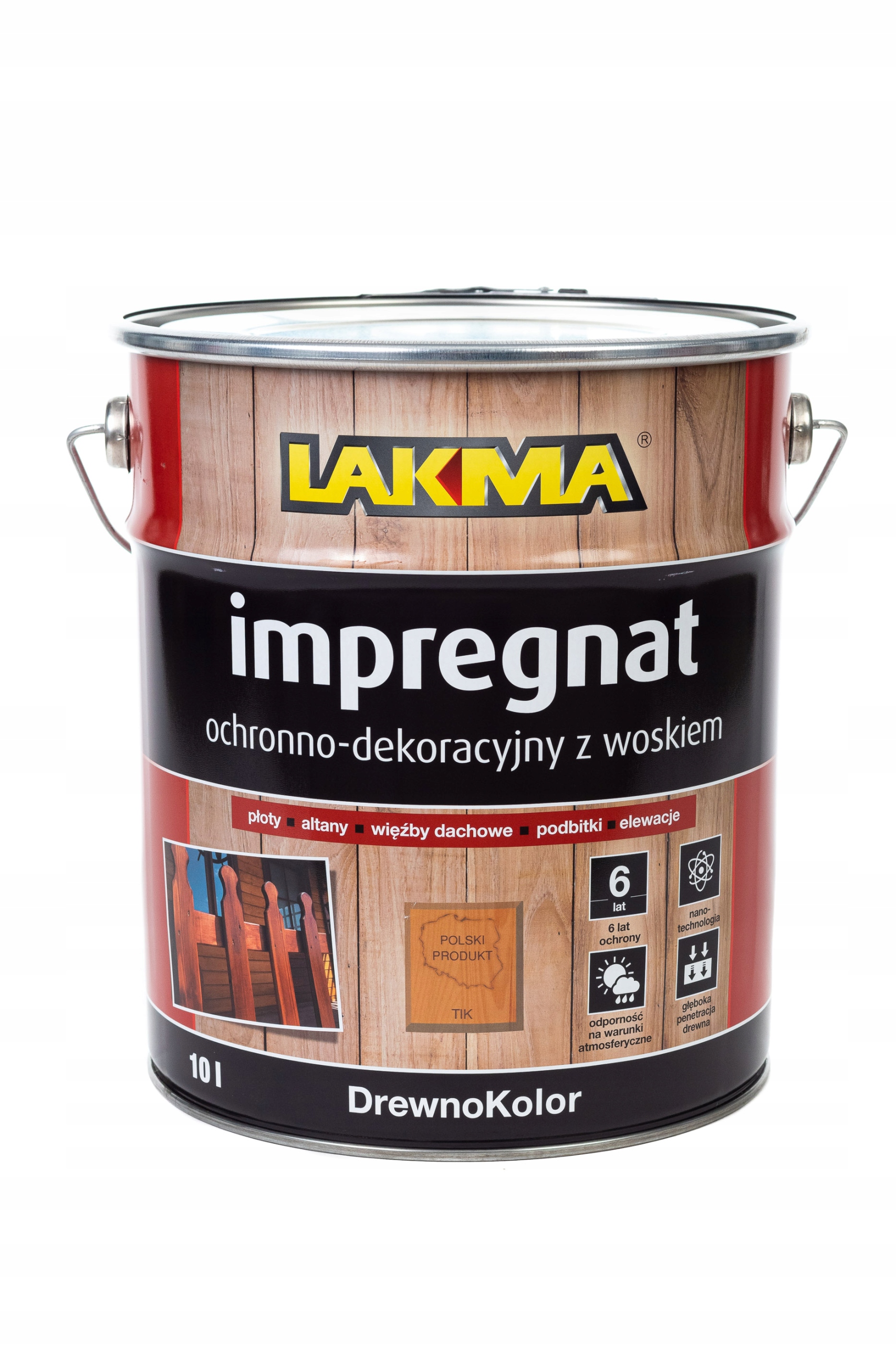 Lakma Impregnat Ochronno-dekoracyjny z Woskiem do Drewna Płotu Tik 10L