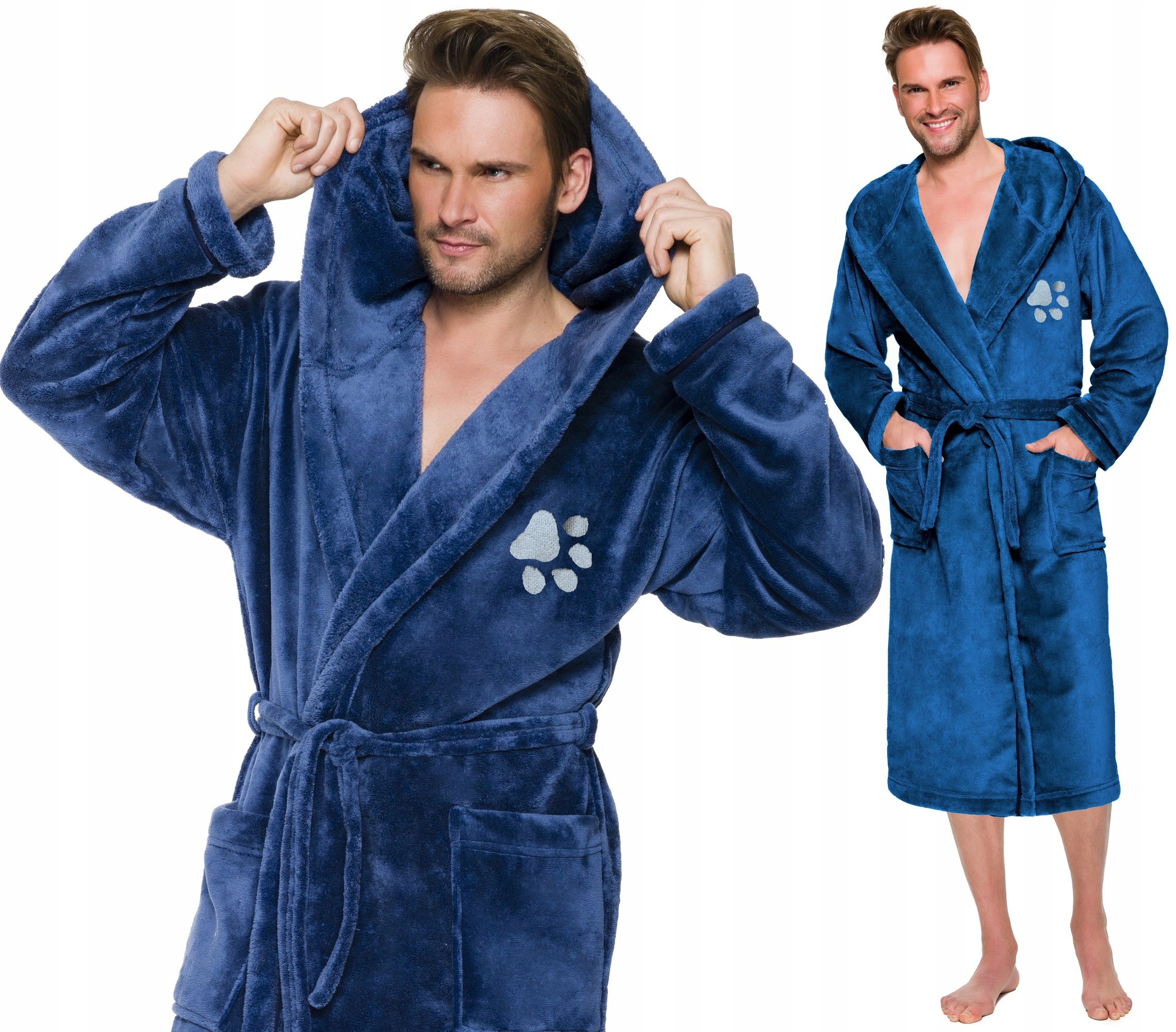 ŁAPKA CIEPŁY DŁUGI SZLAFROK MĘSKI Z KAPTUREM XXXL