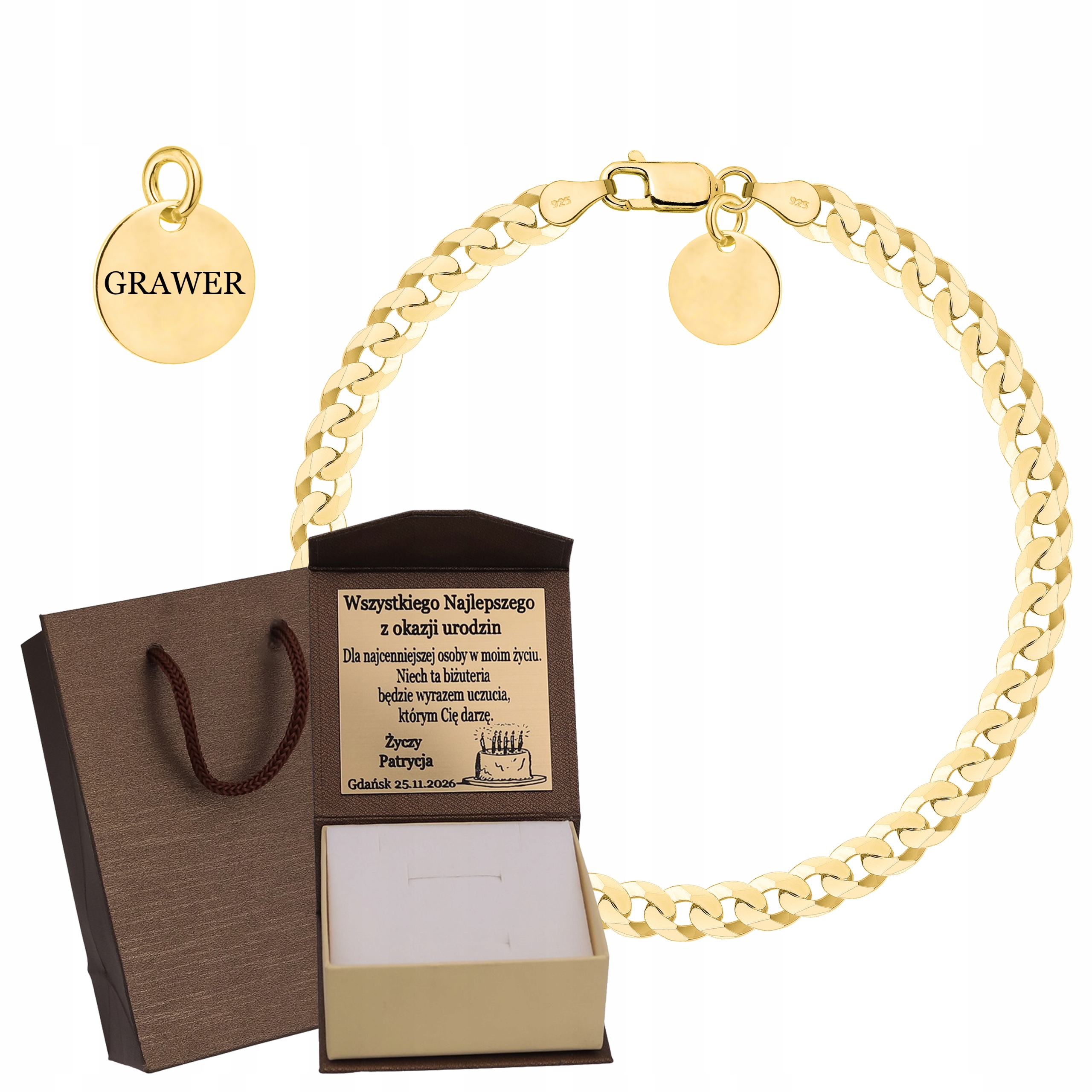 Zlatý Plný Pánský Náramek Pancéřový Masivní Ryzost 925 Gravírování Bonus