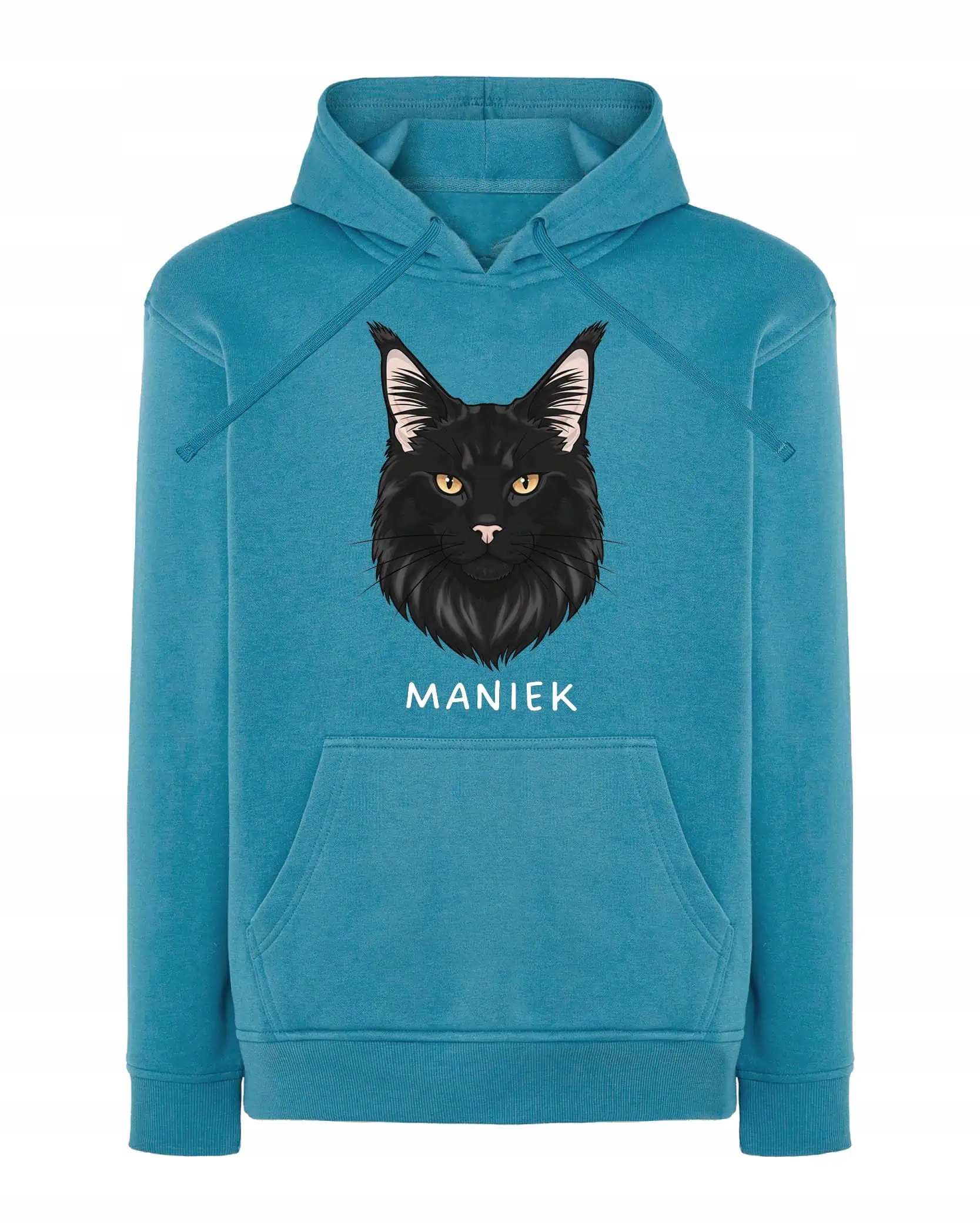 Mikina s kapucí Maine Coon Černá Personalizovaná Kočka Pupil modrá L