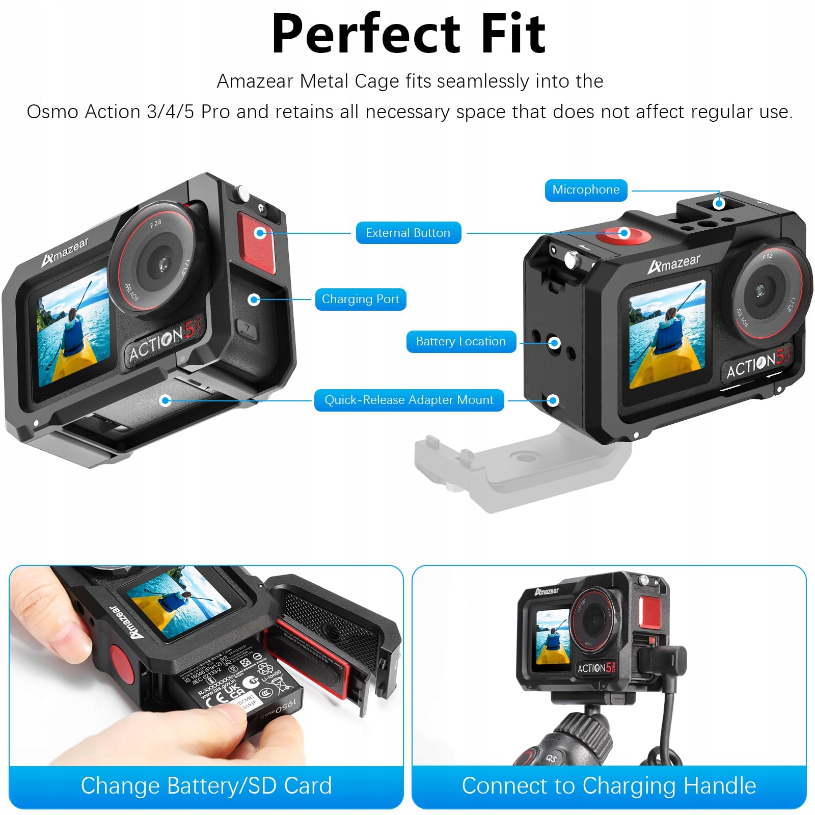 AMAZEAR Aluminiowa Obudowa Do DJI Osmo Action 3 4 5 Pro Akcesoria — miniatura 2