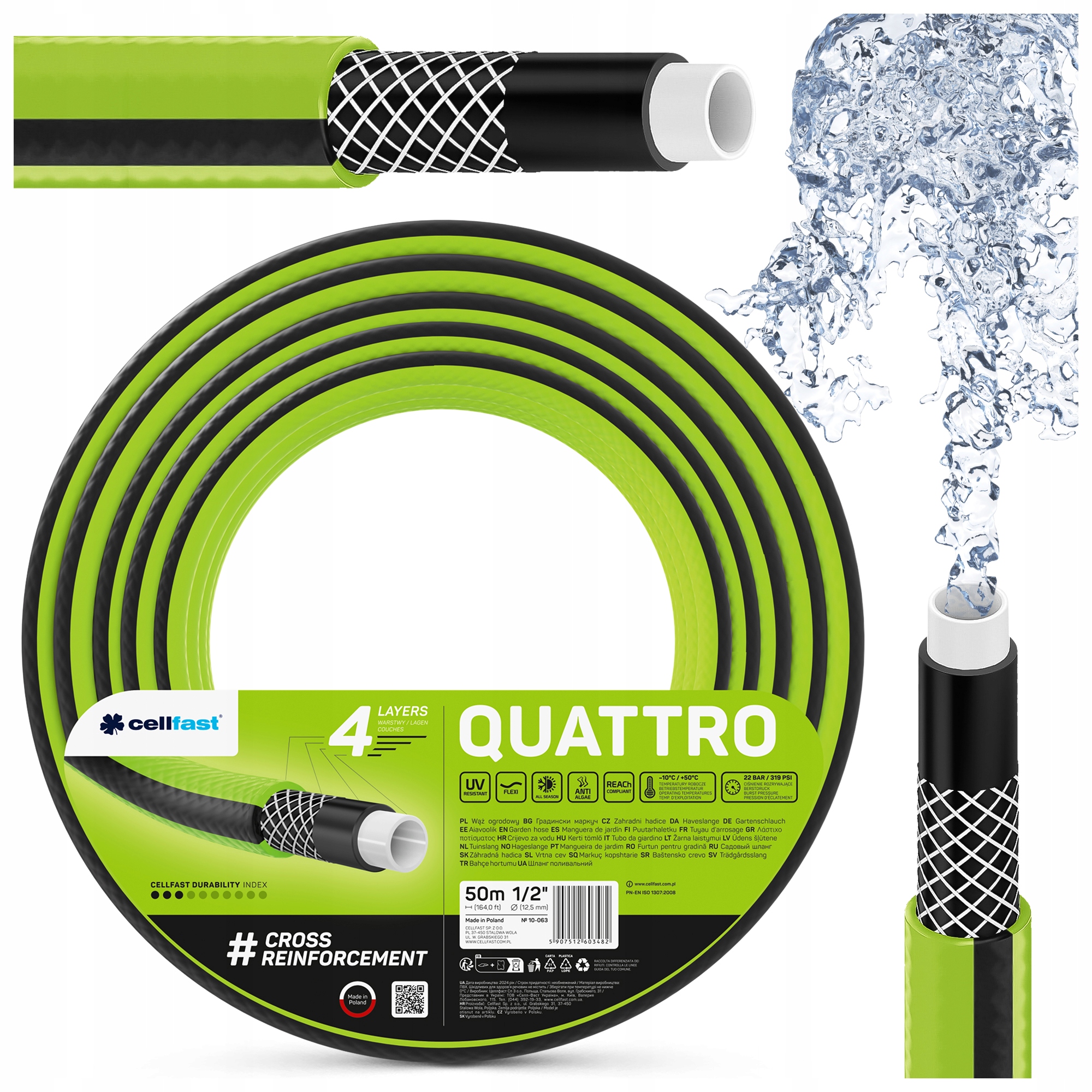 Wąż ogrodowy Quattro 1/2 50m 4 warstwowy wytrzymały elastyczny do ogrodu