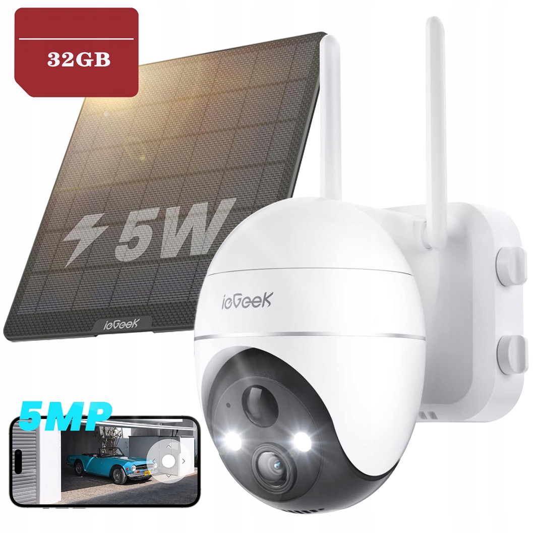 Bezdrátová Solární Otočná Kamera 5MPX 4X Zoom S Výkonnou 32GB Baterií