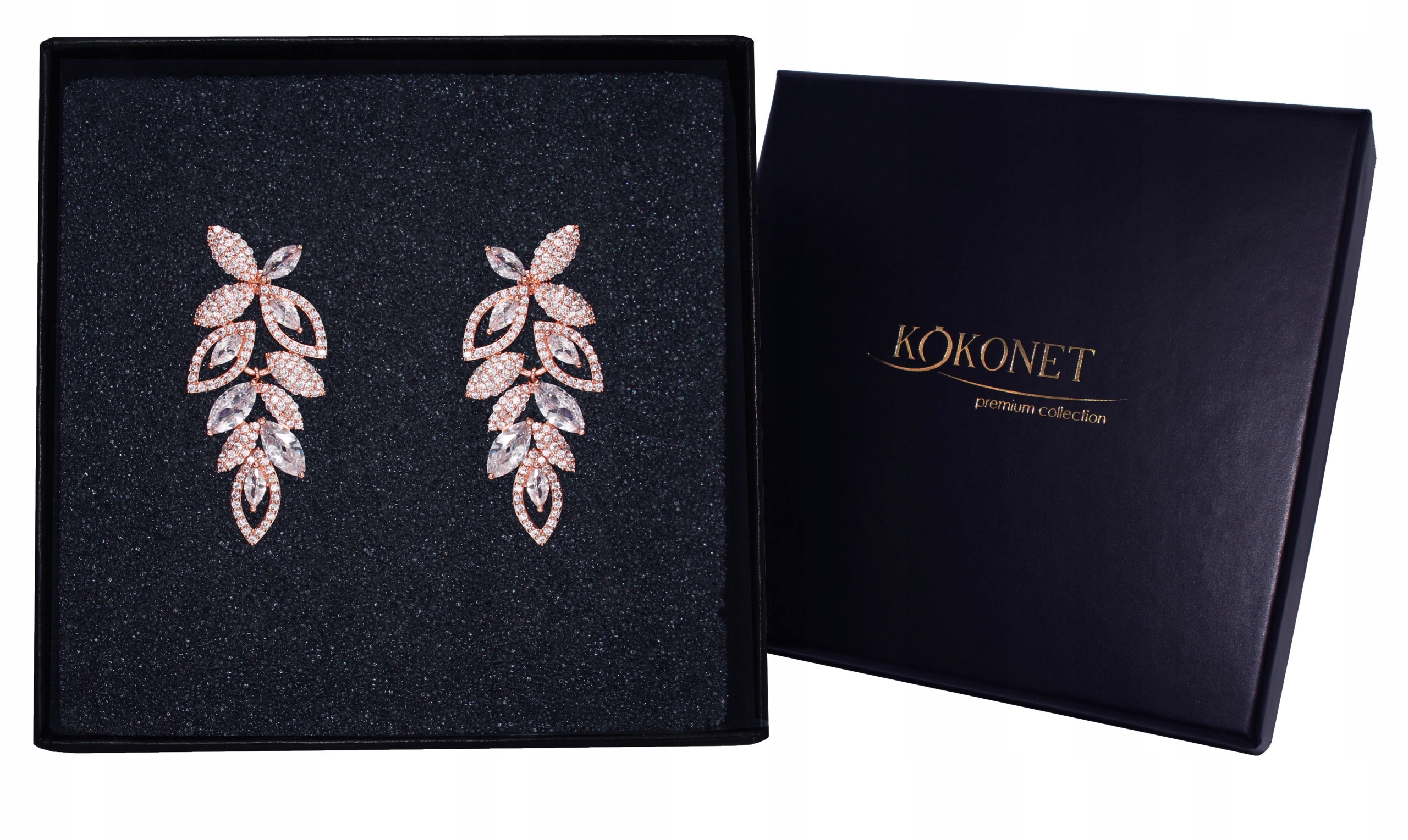 Náušnice lístky svatba křišťály růžové zlato