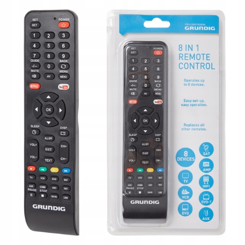 Pilot Uniwersalny 8W1 Obsługa 8 Urządzeń Zasięg 8M Zasilanie 2XAAA