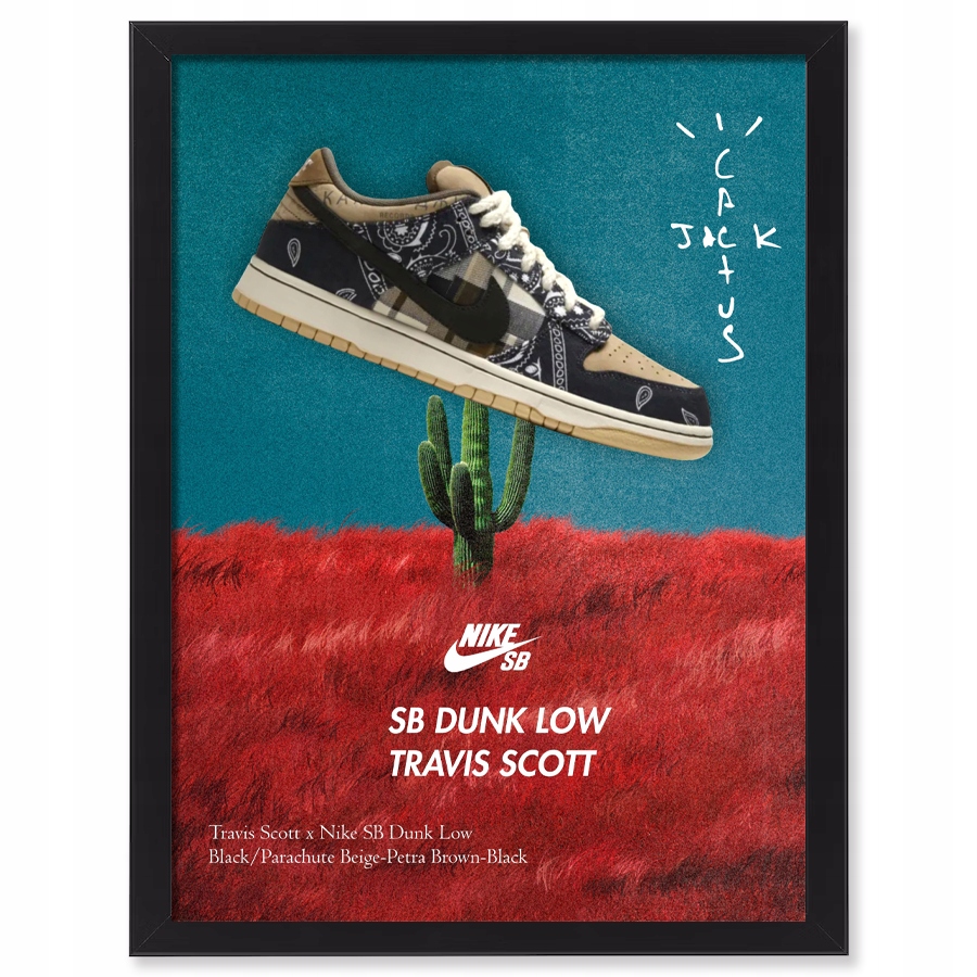 Travis Scott Nike Dunk Low plakát v rámečku, velký velikost 70 x 50 cm