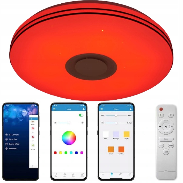 Led Lampa Stropné Svietidlo Rgb 72W S Bluetooth Reproduktorom Diaľkový Ovládač Aplikácia, Pamäť Farieb