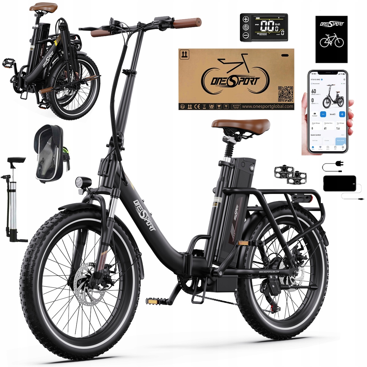 2026 Nowy Składany Rower elektryczny Onesport OT16-2 250W 48V17Ah120km 20"