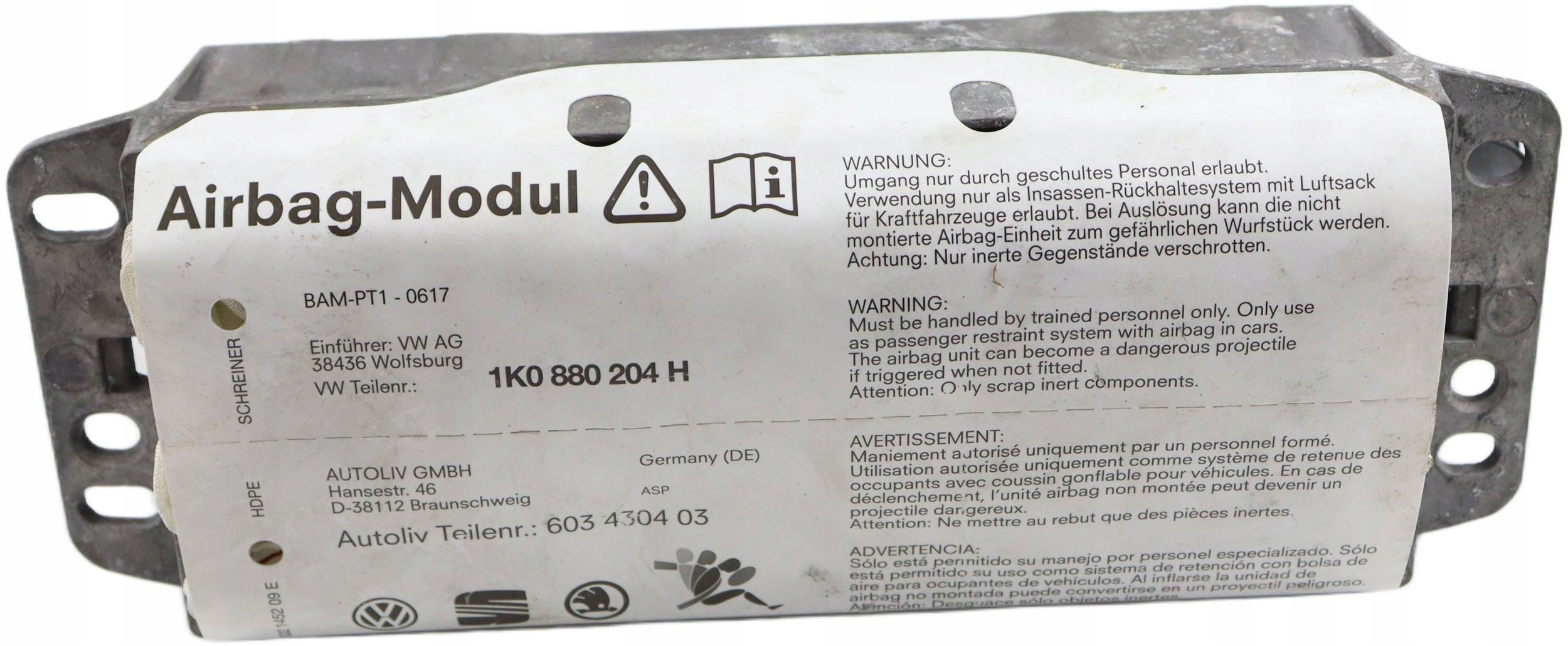 Poduszka airbag pasażera Volkswagen OE 1K0880204H