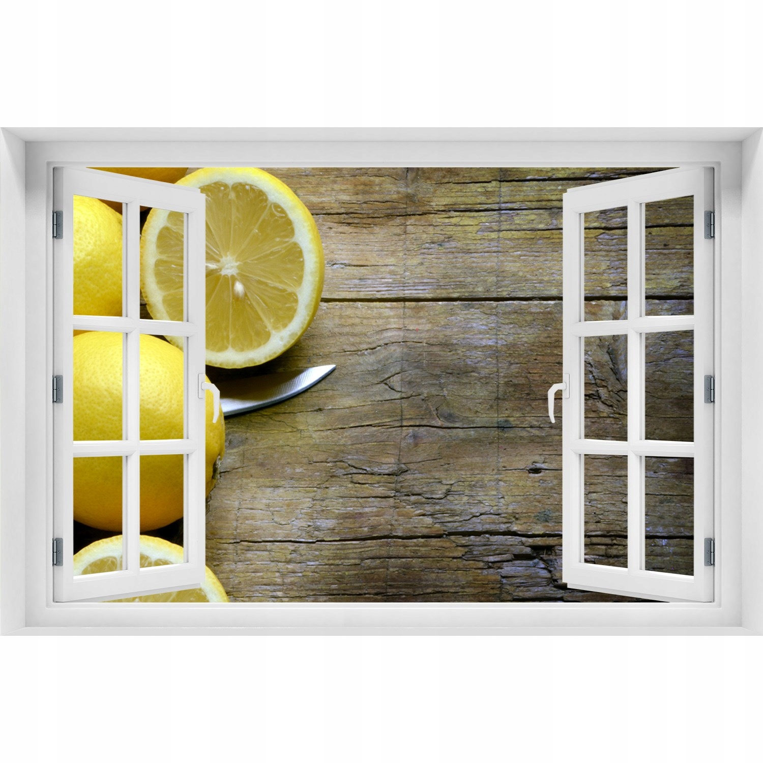 

Okno Naklejka na ścianę Cytryny na drewnie 120x80