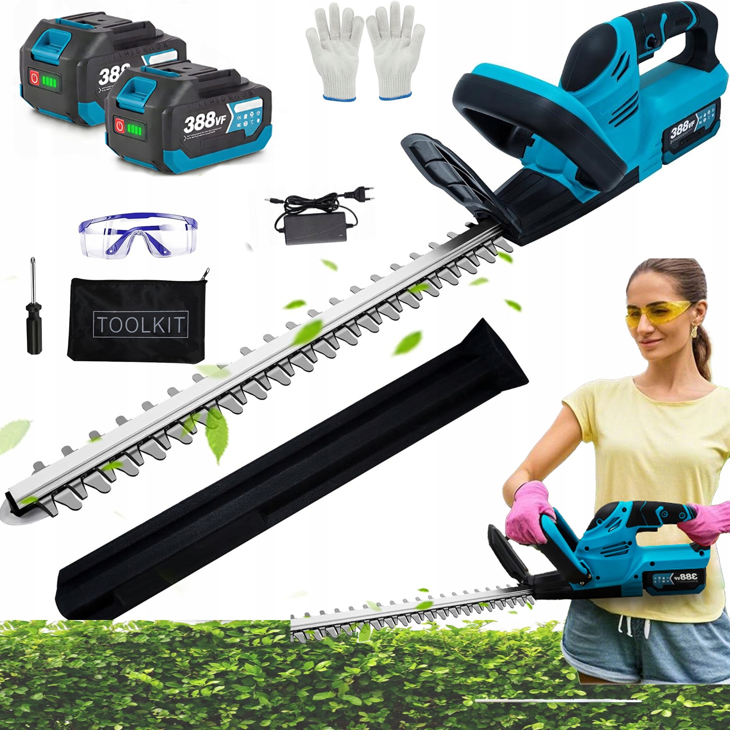 Nożyce Do Cięcia Żywopłotu Nożyce Akumulatorowe 51CM 2X Aku 21V 3Ah Mocne