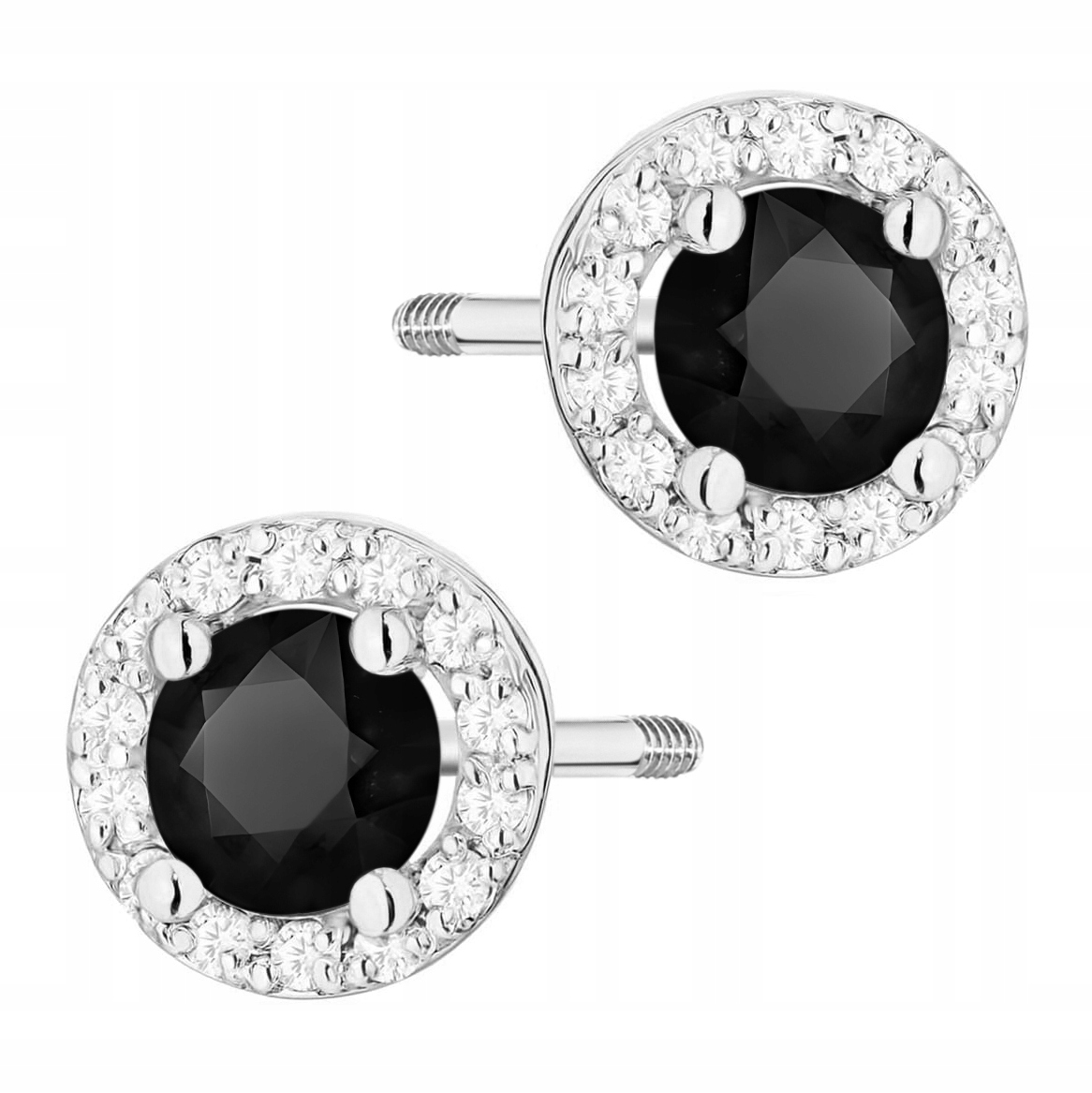 Złote Kolczyki pr. 585 Kółka Czarne Brylanty 1,00ct z Obwódką na Sztyft 14k