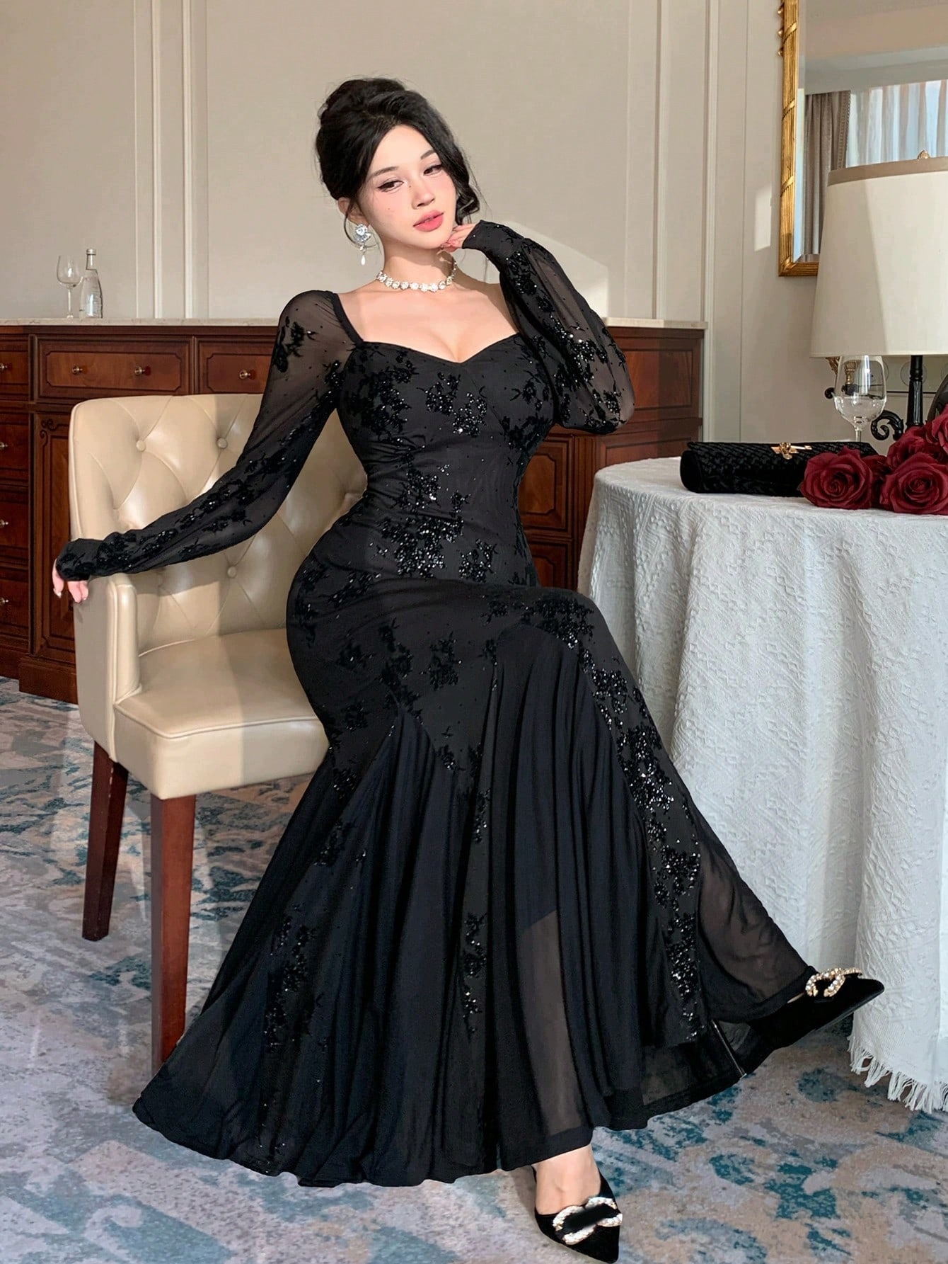 Dazy Černá Elegantní Šaty Mermaid S Flitry A Koktejlem M 1 Ma