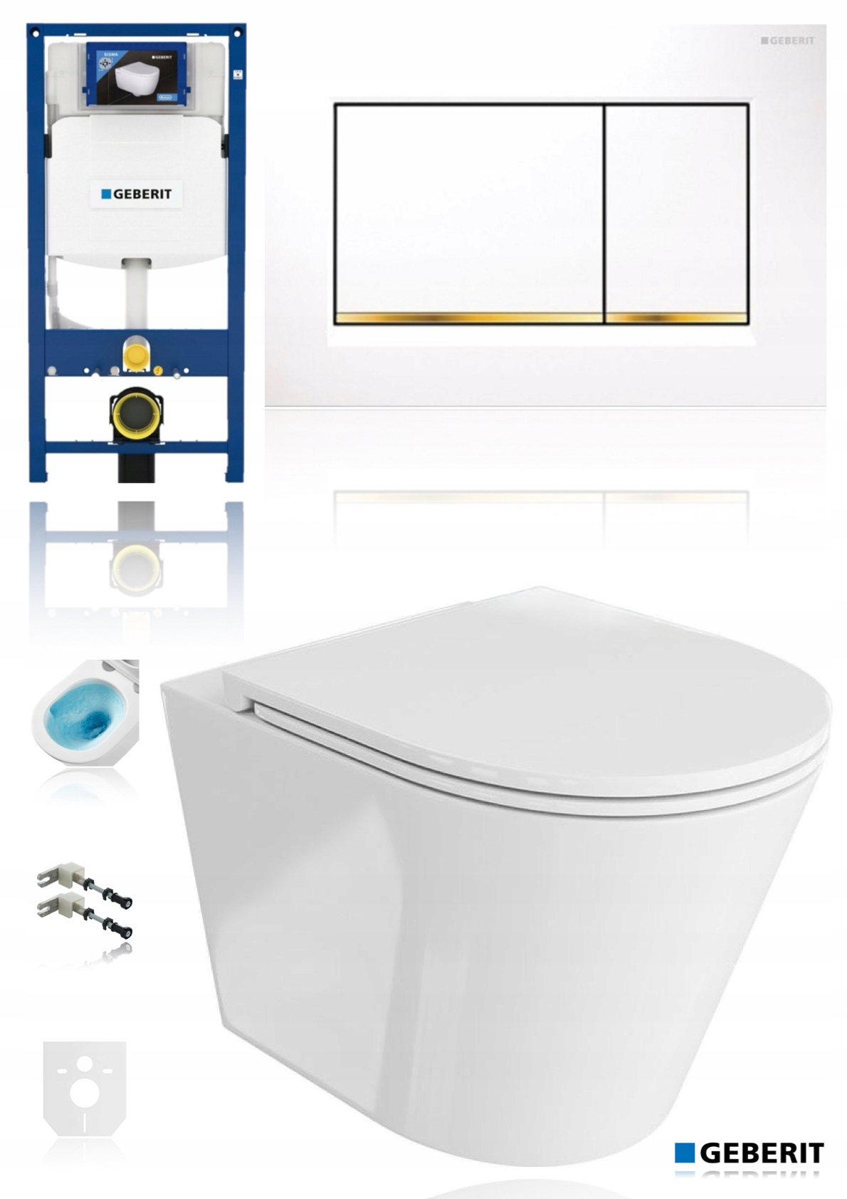 Geberit Sigma stelaż 111.320.00.6 zestaw Wc miska wirowa Biały Złoty Gold