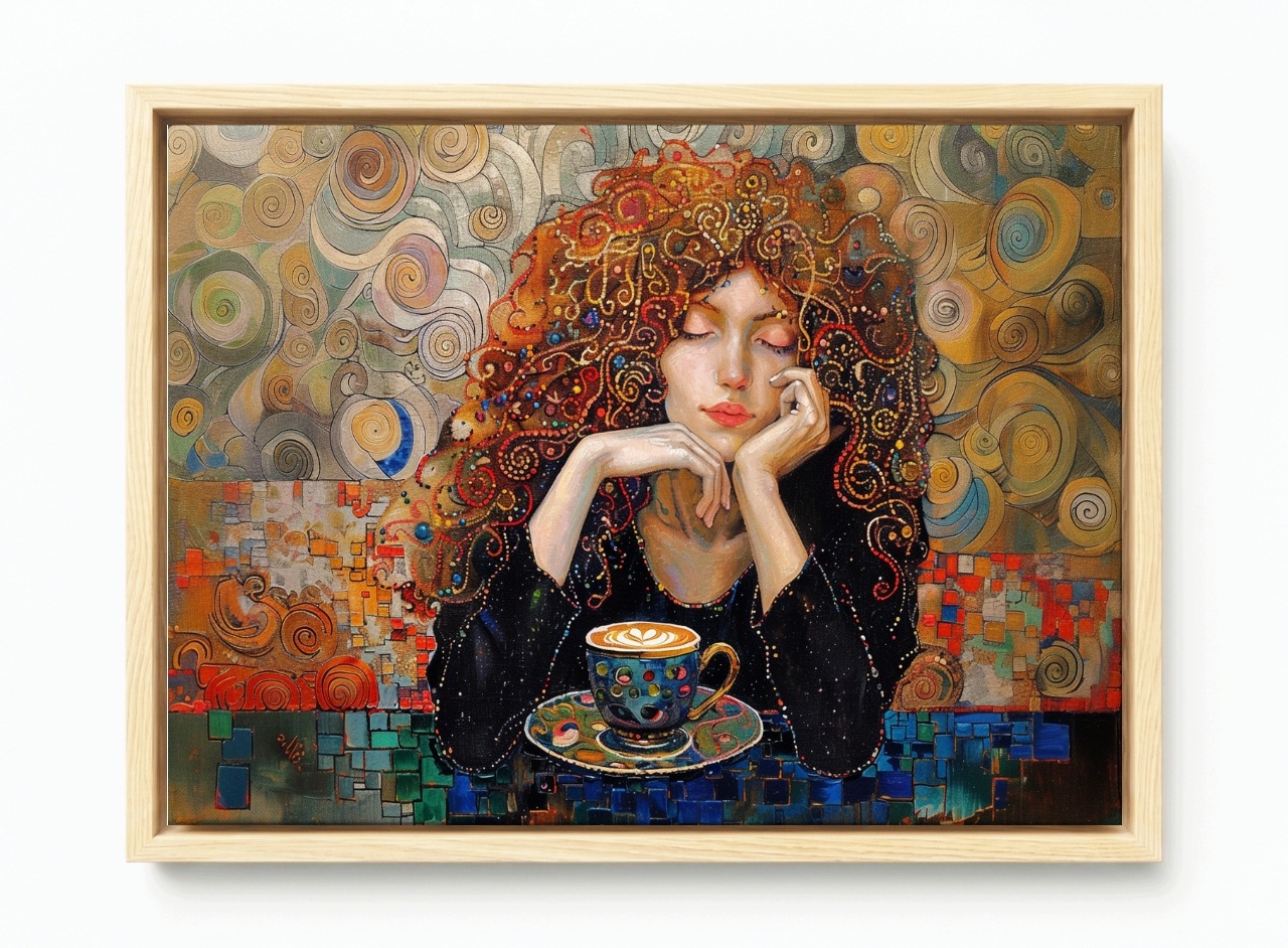 Obraz Rám Americká Krabička Portrét Rudá Žena Dívka Káva Klimt 60x40
